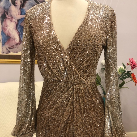 Badgley Mischka Ombré Gold sequin gown size XS - Picture 5 of 7